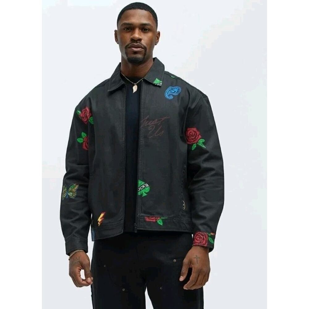 Fresh Prints of Bel-Air Mens Denin Black Jacket Coat 100% Cotton Size XL